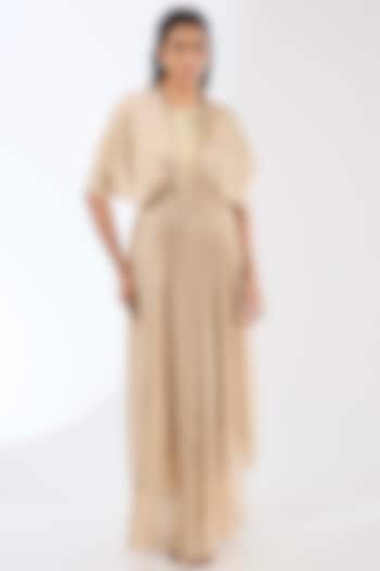 Sand-Colored Satin Chiffon Maxi Cocktail Dress by Amit Aggarwal at Pernia's Pop Up Shop
