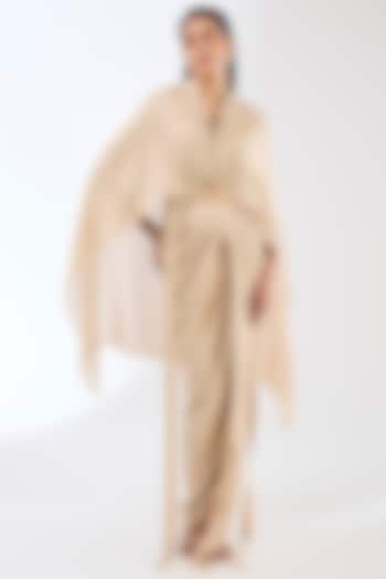 Sand-Colored Satin Chiffon Dhoti Skirt Set by Amit Aggarwal at Pernia's Pop Up Shop