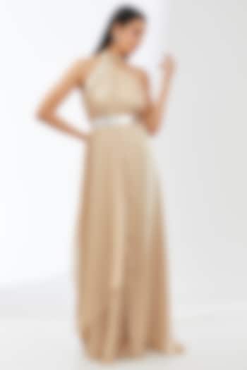 Sand Satin Chiffon Engagement Gown by Amit Aggarwal at Pernia's Pop Up Shop