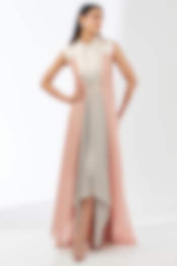 Rose Steel Satin Chiffon Cocktail Dress by Amit Aggarwal at Pernia's Pop Up Shop