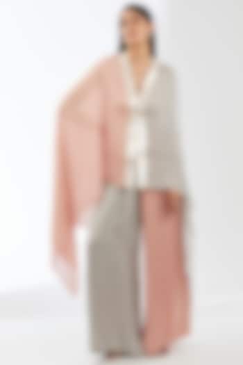 Rose Steel Satin Chiffon Cape Set by Amit Aggarwal at Pernia's Pop Up Shop