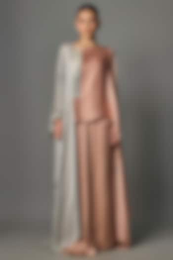 Rose Steel Metallic Polymer & Crepe Chiffon Cape by Amit Aggarwal at Pernia's Pop Up Shop