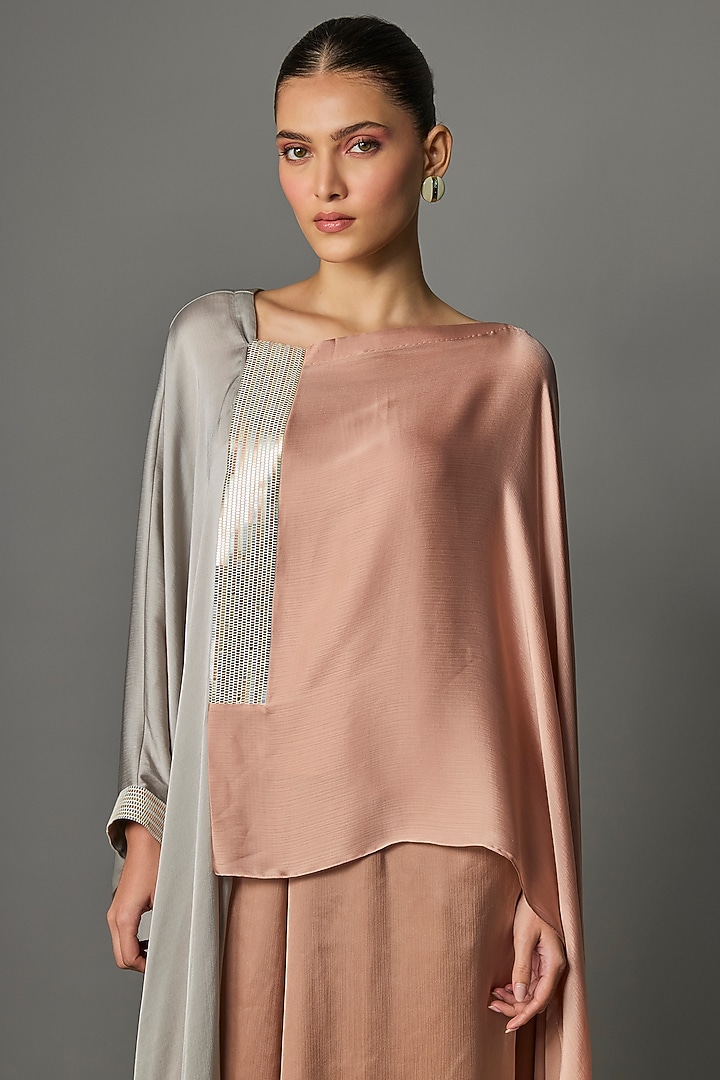 Rose Steel Metallic Polymer & Crepe Chiffon Cape by Amit Aggarwal at Pernia's Pop Up Shop