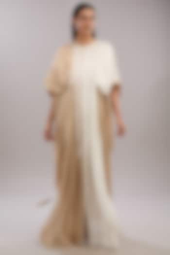 Pearl White & Sand Colored Metallic Polymer Engagement Gown by Amit Aggarwal at Pernia's Pop Up Shop