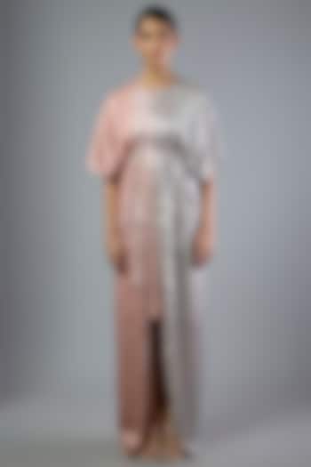 Rose Pink & Steel Grey Crepe Chiffon Cocktail Dress by Amit Aggarwal at Pernia's Pop Up Shop