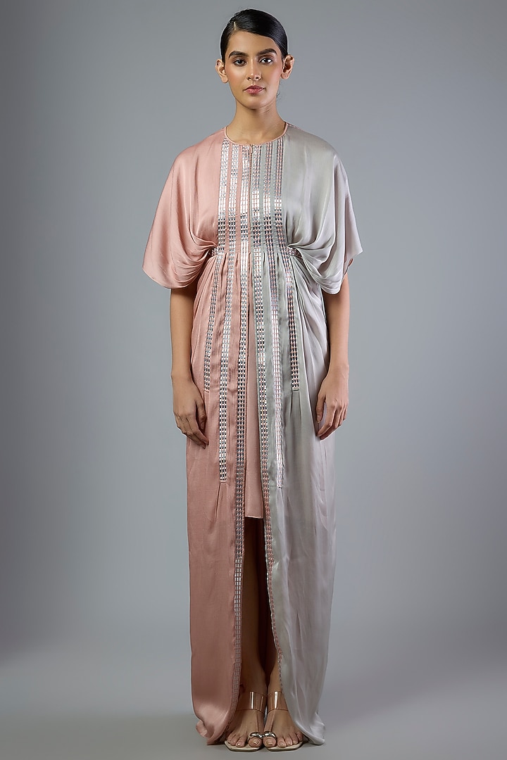 Rose Pink & Steel Grey Crepe Chiffon Cocktail Dress by Amit Aggarwal at Pernia's Pop Up Shop