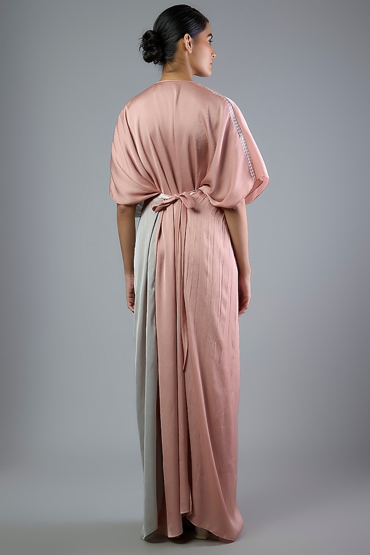 Rose Pink & Steel Grey Crepe Chiffon Cocktail Dress by Amit Aggarwal at Pernia's Pop Up Shop