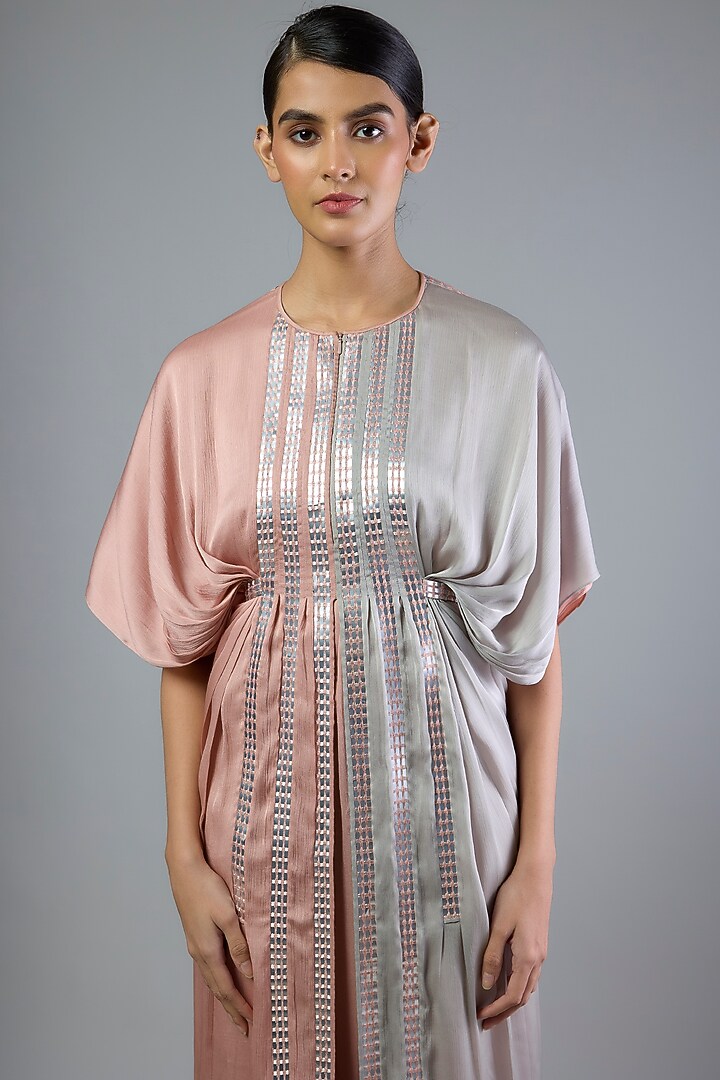 Rose Pink & Steel Grey Crepe Chiffon Cocktail Dress by Amit Aggarwal at Pernia's Pop Up Shop