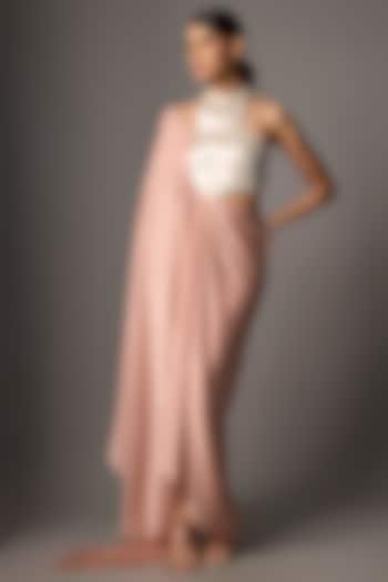Rose Satin Chiffon Draped Party Wear Dress by Amit Aggarwal at Pernia's Pop Up Shop