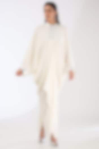 Pearl White Satin Chiffon Maxi Vacation Dress by Amit Aggarwal at Pernia's Pop Up Shop