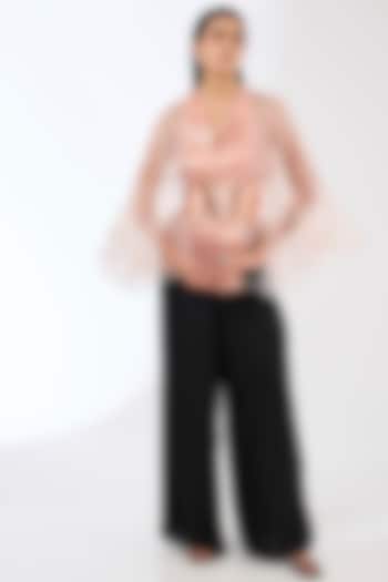 Rose Pink Net Cape Set by Amit Aggarwal at Pernia's Pop Up Shop