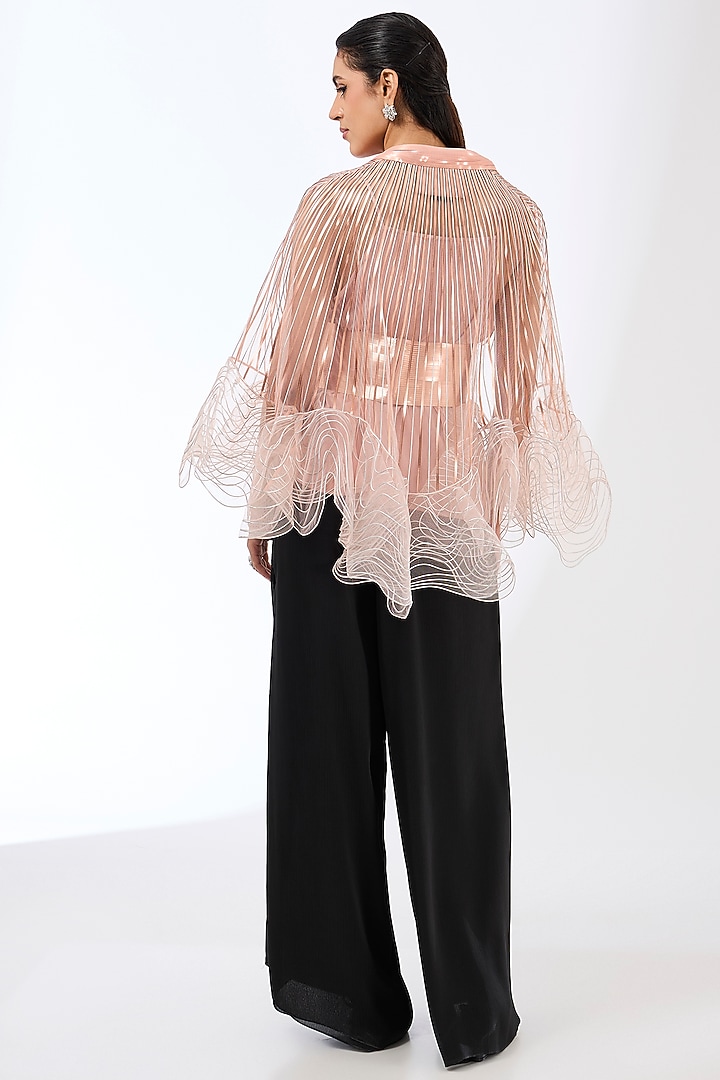 Rose Pink Net Cape Set by Amit Aggarwal at Pernia's Pop Up Shop