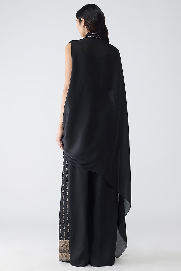 Onyx Black Satin Fluid Cape Set by Amit Aggarwal at Pernia's Pop Up Shop