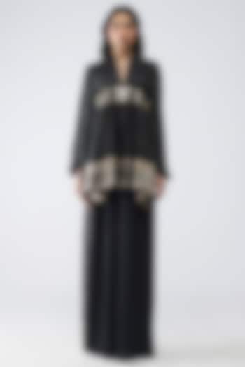 Onyx Black Satin Chiffon Short Kaftan Set by Amit Aggarwal at Pernia's Pop Up Shop