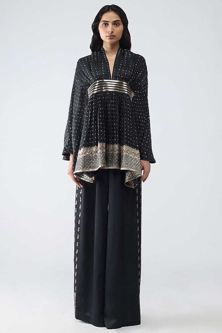 Onyx Black Satin Chiffon Short Kaftan Set by Amit Aggarwal at Pernia's Pop Up Shop