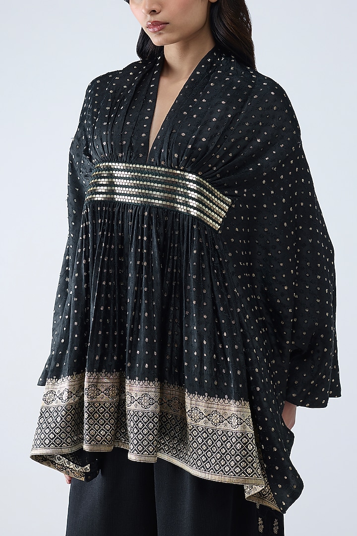 Onyx Black Satin Chiffon Short Kaftan Set by Amit Aggarwal at Pernia's Pop Up Shop