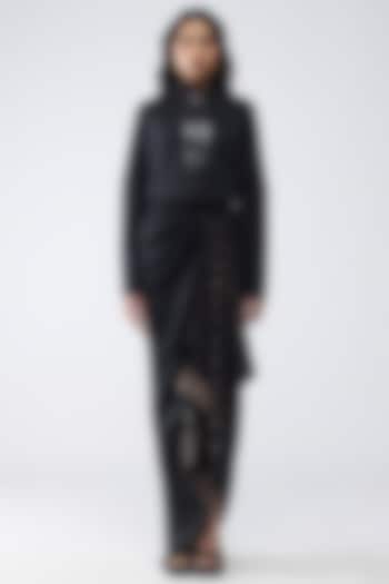 Onyx Black Satin Chiffon Draped Skirt Set by Amit Aggarwal at Pernia's Pop Up Shop