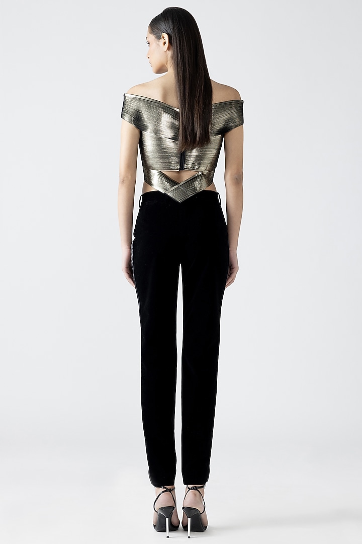 Gold Metallic Patti Micro-Pleated Top by Amit Aggarwal at Pernia's Pop Up Shop