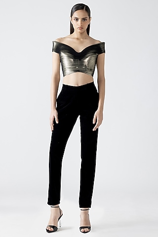 Gold Metallic Patti Micro-Pleated Top by Amit Aggarwal