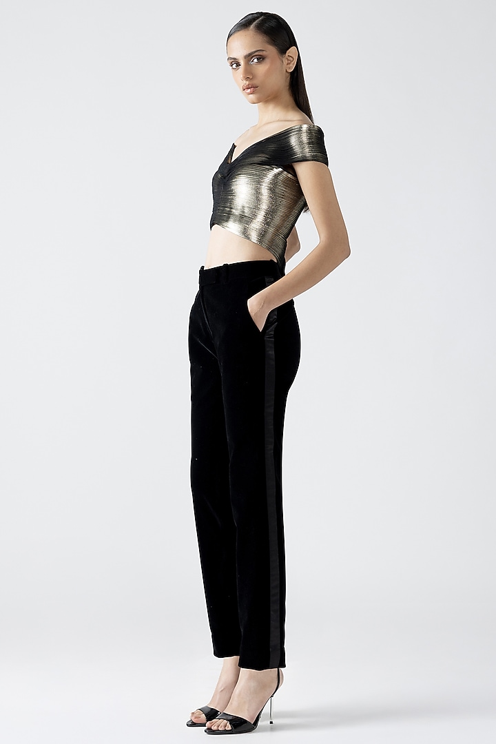 Gold Metallic Patti Micro-Pleated Top by Amit Aggarwal at Pernia's Pop Up Shop
