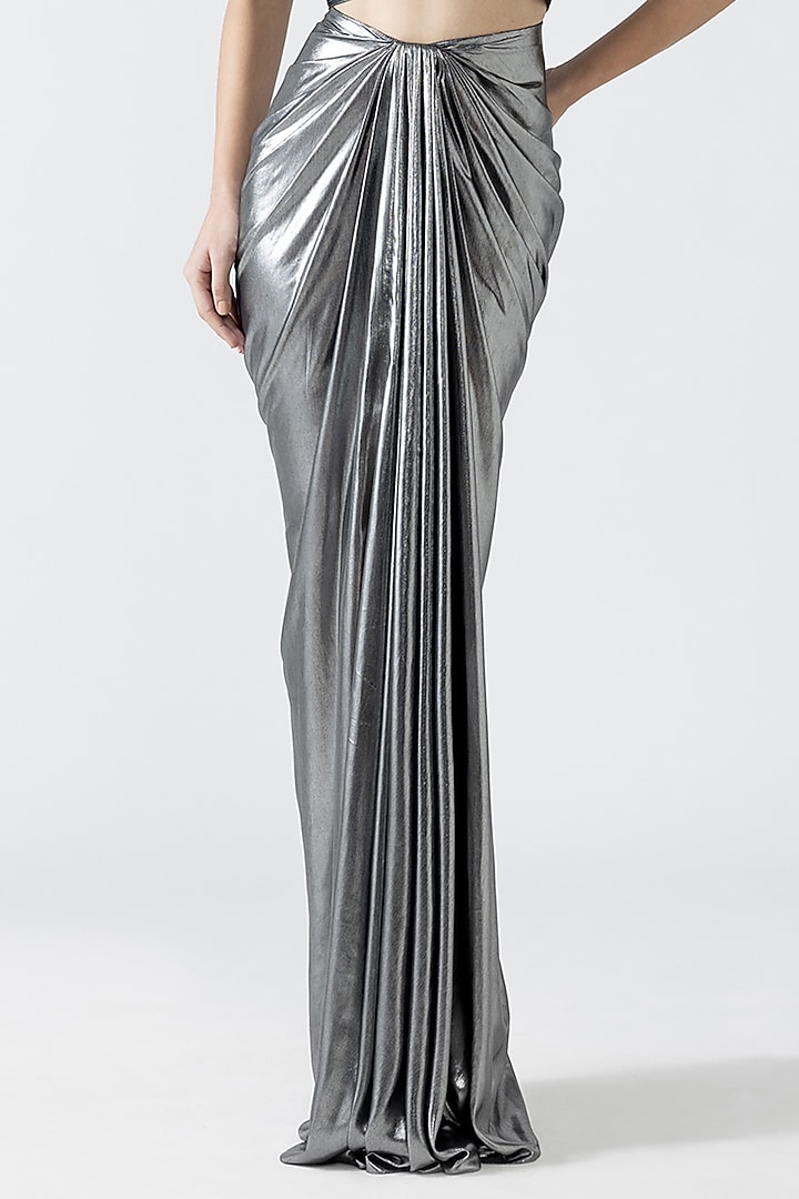 Silver Lame Draped Skirt by Amit Aggarwal at Pernia's Pop Up Shop
