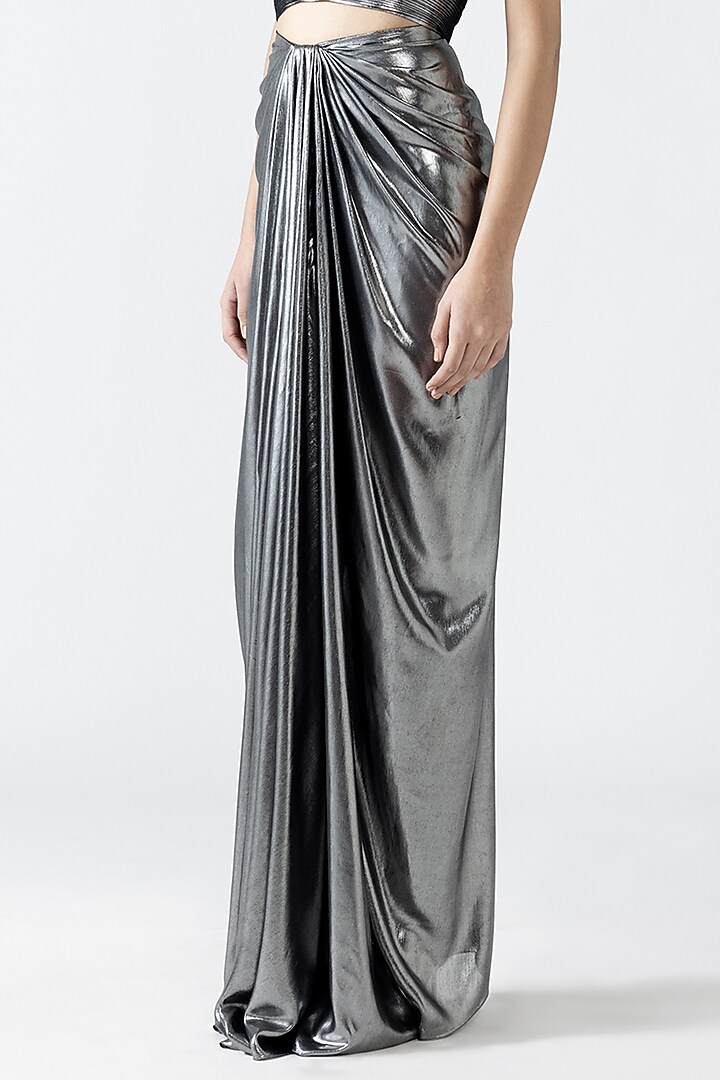 Silver Lame Draped Skirt by Amit Aggarwal at Pernia's Pop Up Shop