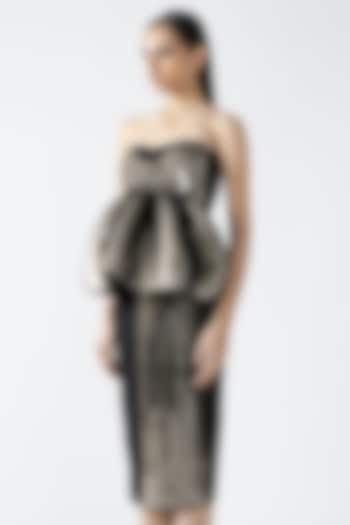 Gold Metallic Patti Moulded Peplum Top by Amit Aggarwal at Pernia's Pop Up Shop