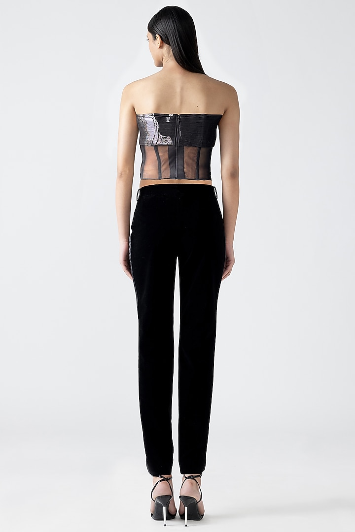 Onyx Black Metallic Patti Moulded Micro-Pleated Top by Amit Aggarwal at Pernia's Pop Up Shop