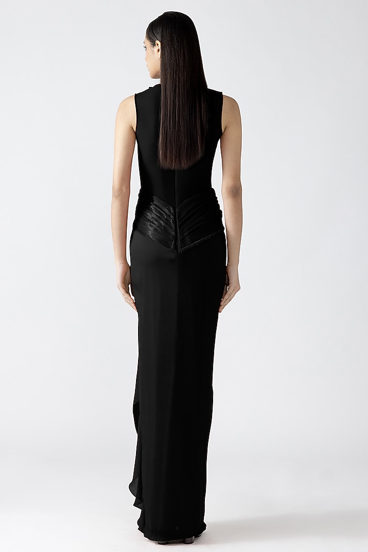 Onyx Black Chiffon Hand Woven Draped Bridal Gown by Amit Aggarwal at Pernia's Pop Up Shop