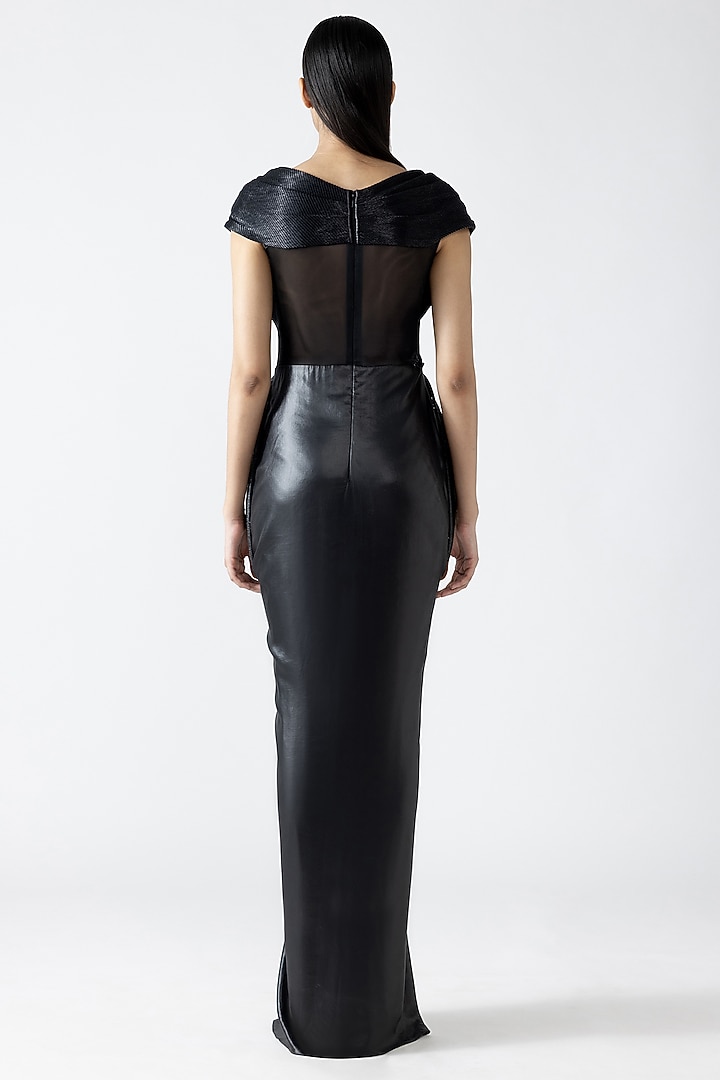 Onyx Black Velvet Chiffon Off-Shoulder Moulded Bridal Gown by Amit Aggarwal at Pernia's Pop Up Shop