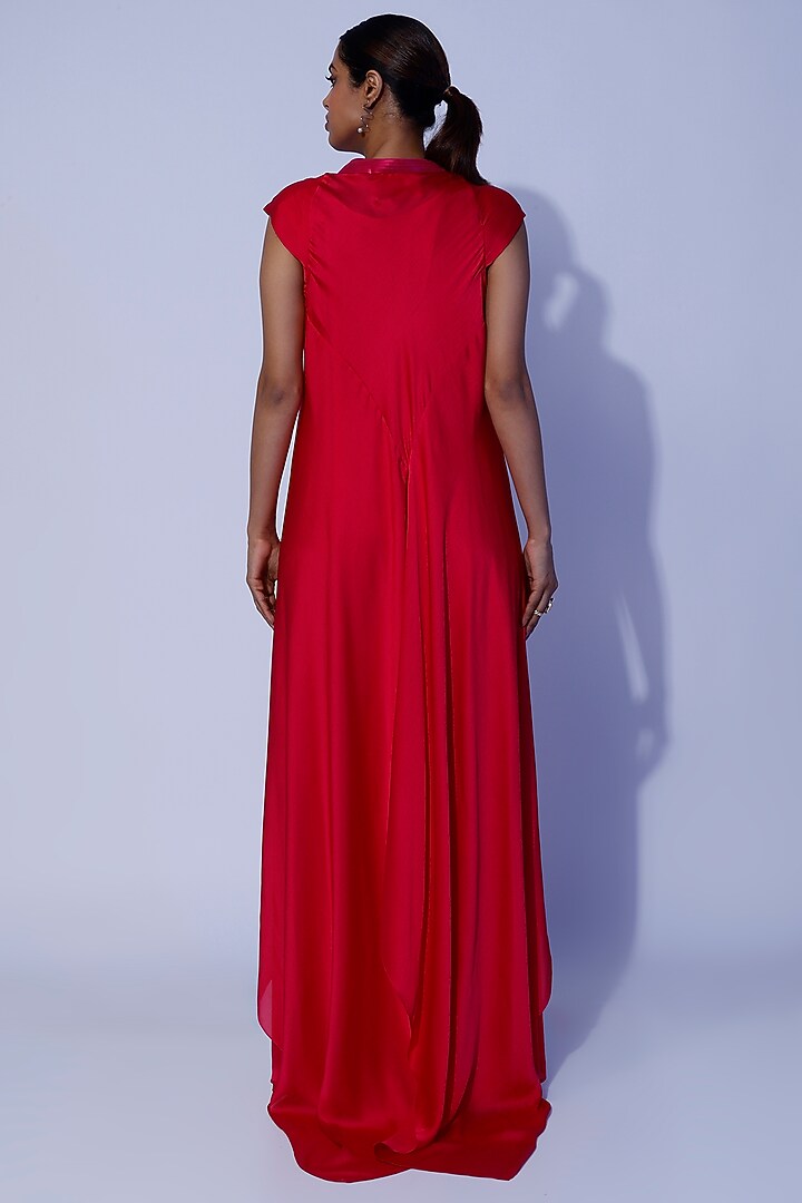 Red Chiffon Draped Cocktail Dress by Amit Aggarwal at Pernia's Pop Up Shop