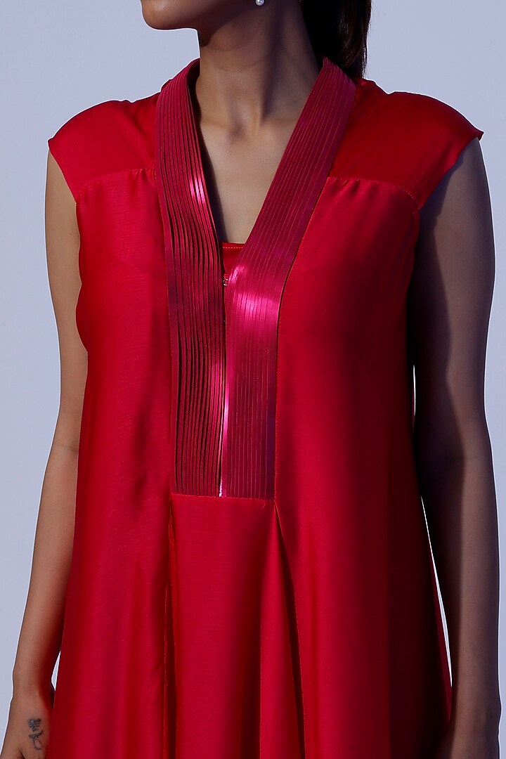 Red Chiffon Draped Cocktail Dress by Amit Aggarwal at Pernia's Pop Up Shop
