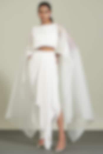 Ivory Organza Draped Skirt Set by Amit Aggarwal