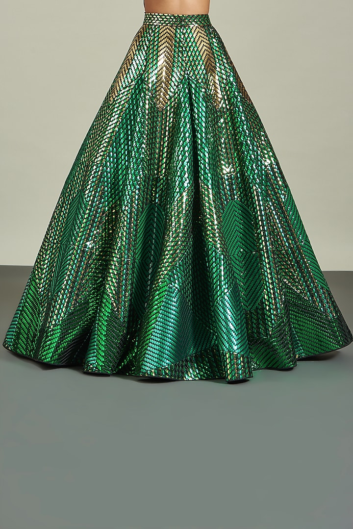 Emerald Handwoven Tulle Embroidered Bridal Lehenga Set by Amit Aggarwal at Pernia's Pop Up Shop