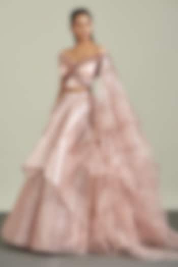 Blush Pink Tulle & Metallic Polymer Bridal lehenga for 22 Lehenga Set by Amit Aggarwal at Pernia's Pop Up Shop