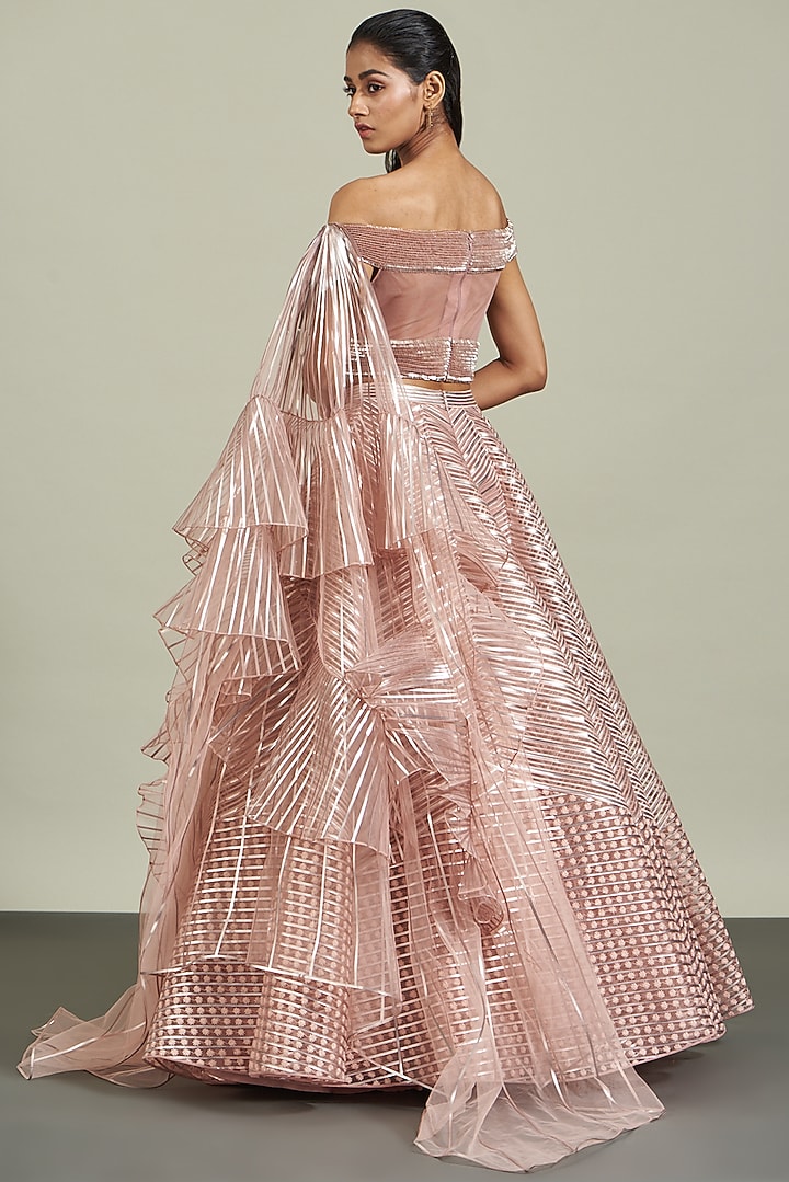 Blush Pink Tulle & Metallic Polymer Bridal Lehenga Set by Amit Aggarwal at Pernia's Pop Up Shop