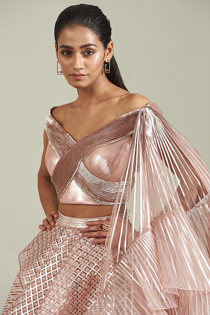 Blush Pink Tulle & Metallic Polymer Bridal Lehenga Set by Amit Aggarwal at Pernia's Pop Up Shop