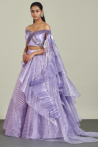 Lilac Tulle & Metallic Polymer Lehenga Set by Amit Aggarwal