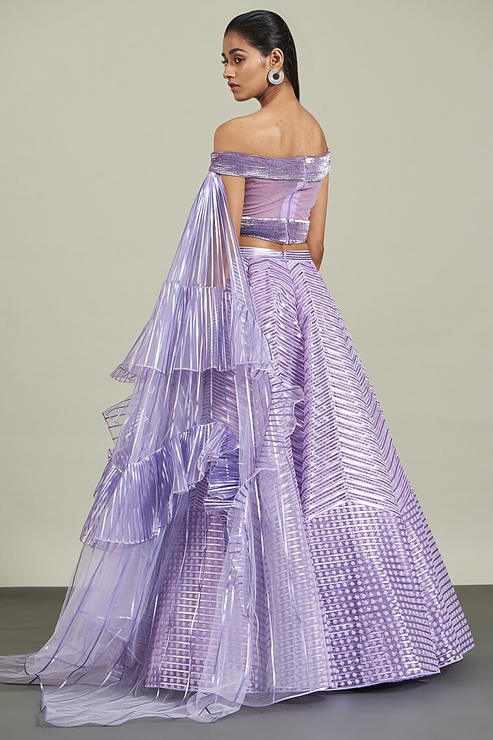 Lilac Tulle & Metallic Polymer Bridal Lehenga Set by Amit Aggarwal at Pernia's Pop Up Shop