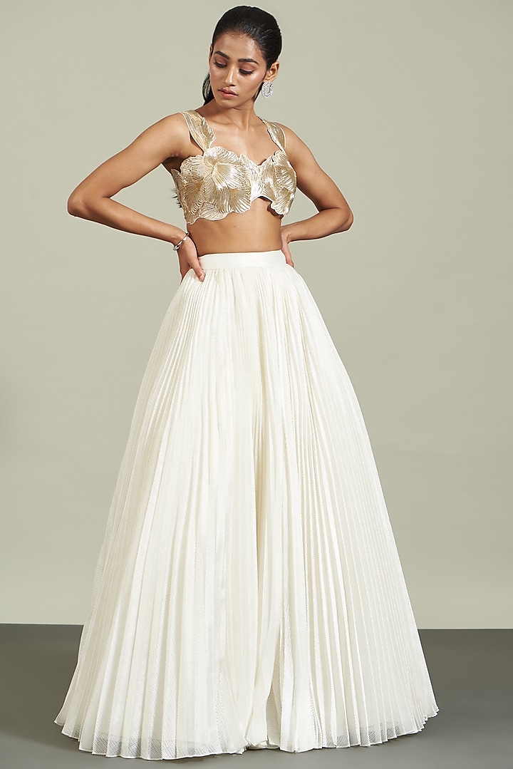 Ivory Striped Skirt Set by Amit Aggarwal