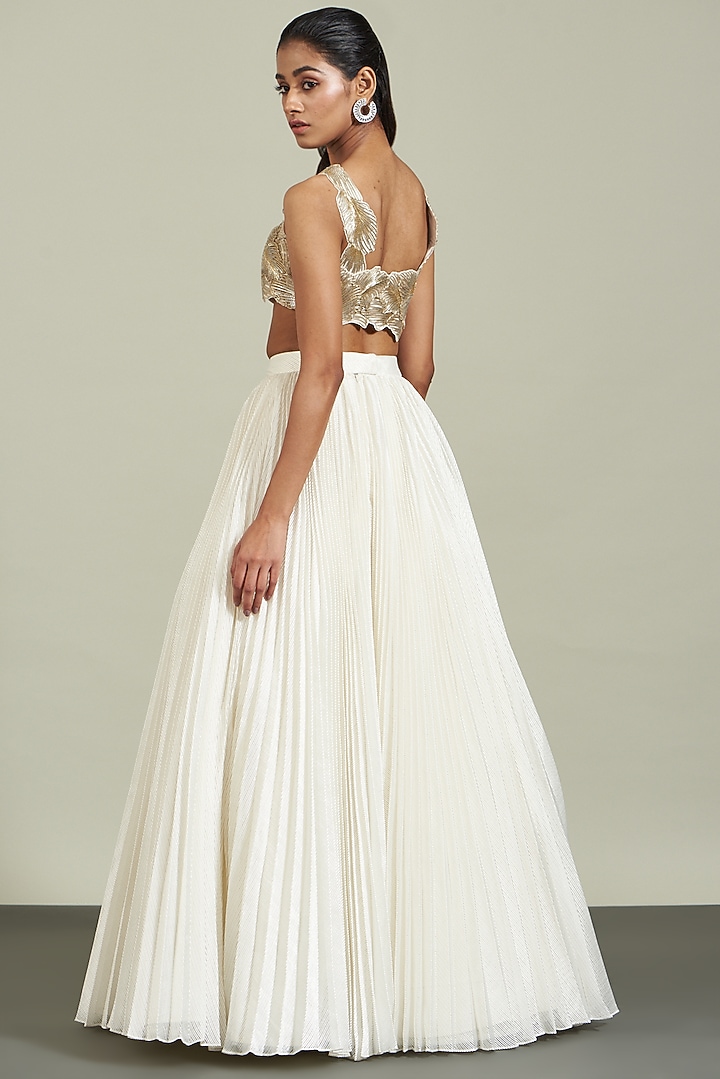 Ivory Striped Skirt Set by Amit Aggarwal at Pernia's Pop Up Shop