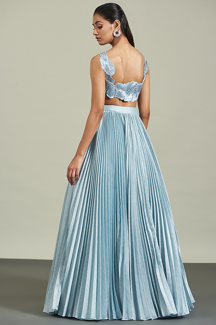 Ice Blue Striped Skirt Set by Amit Aggarwal at Pernia's Pop Up Shop