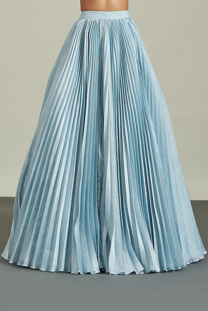 Ice Blue Striped Skirt Set by Amit Aggarwal at Pernia's Pop Up Shop