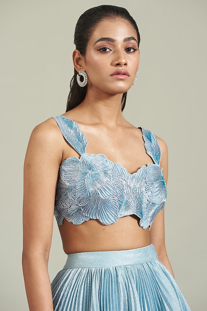 Ice Blue Striped Skirt Set by Amit Aggarwal at Pernia's Pop Up Shop