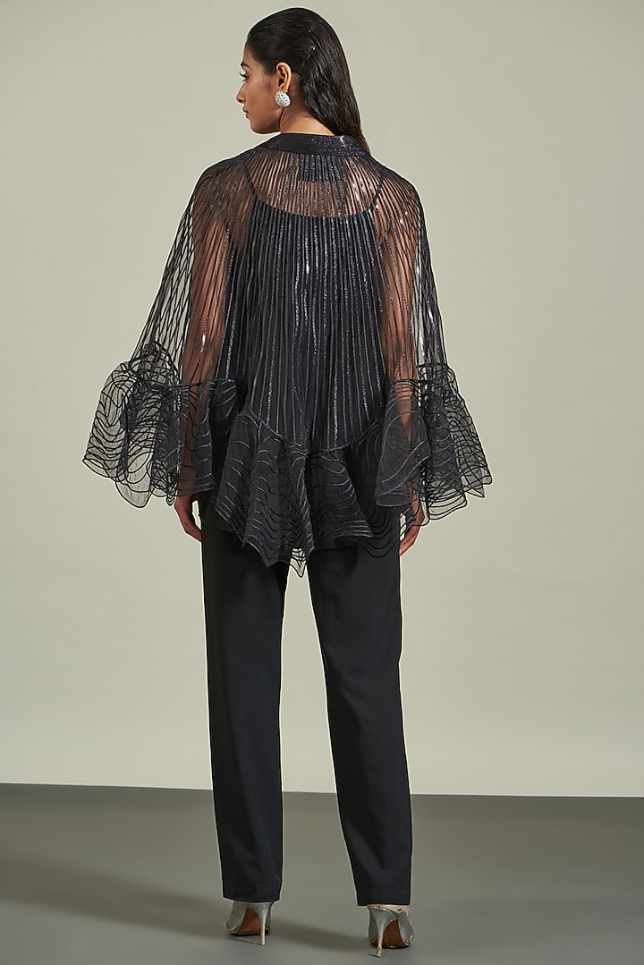 Black Tulle Cape With Belt by Amit Aggarwal at Pernia's Pop Up Shop
