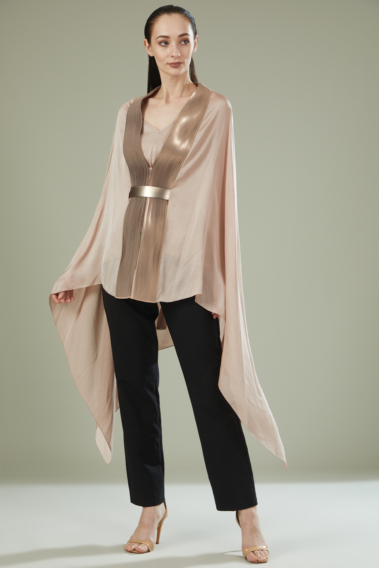 Champagne Chiffon Draped Cape by Amit Aggarwal at Pernia's Pop Up Shop