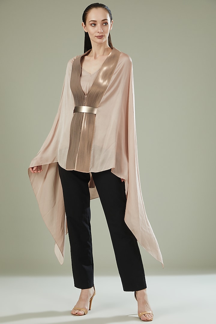 Champagne Chiffon Draped Cape by Amit Aggarwal at Pernia's Pop Up Shop