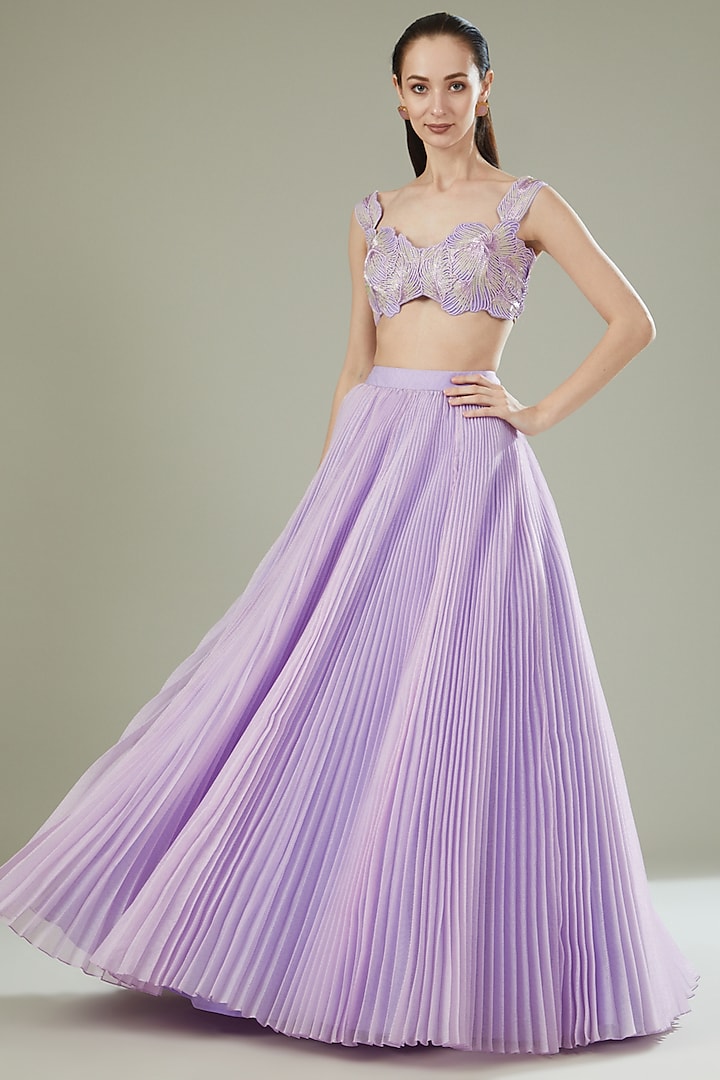 Lilac Plisse Wedding Lehenga Set by Amit Aggarwal at Pernia's Pop Up Shop