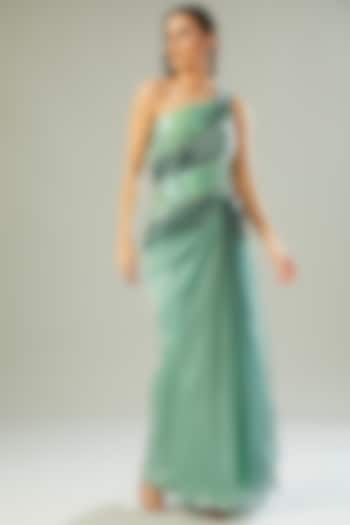 Mint Polymer Metallic & Organza Draped Wedding Gown by Amit Aggarwal at Pernia's Pop Up Shop