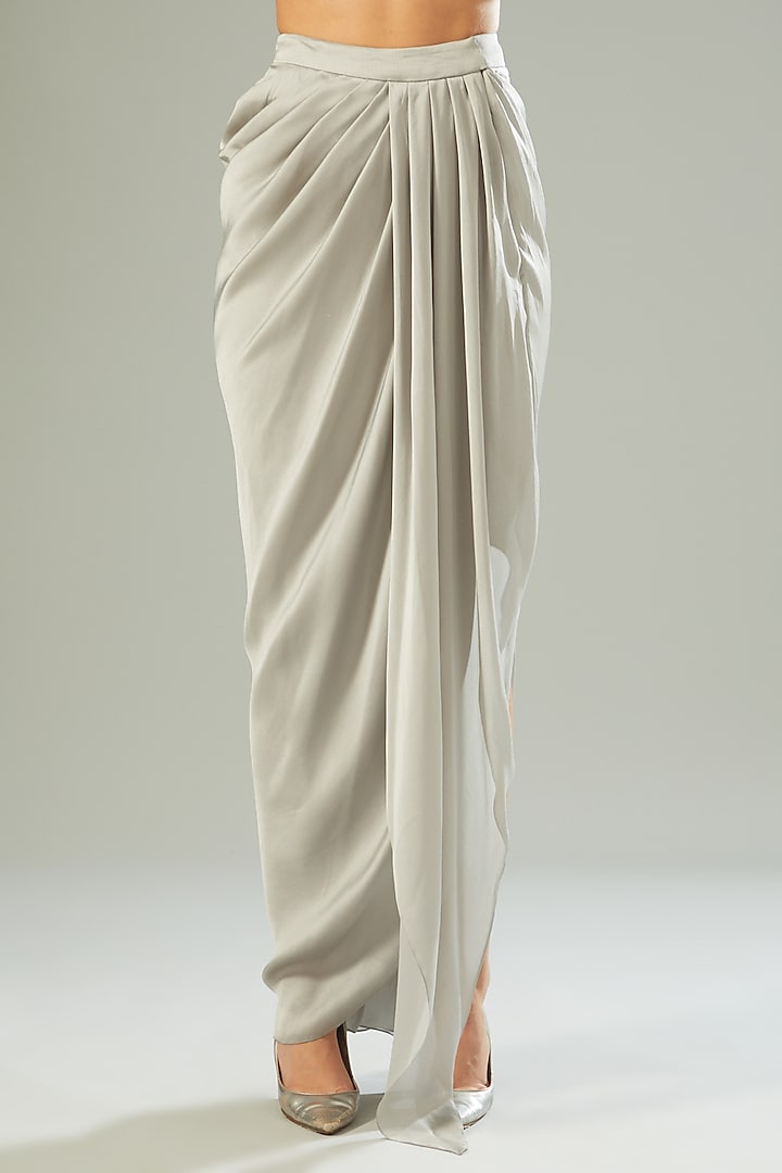 Silver Cotton Satin & Stretch Crepe Skirt Set by Amit Aggarwal at Pernia's Pop Up Shop